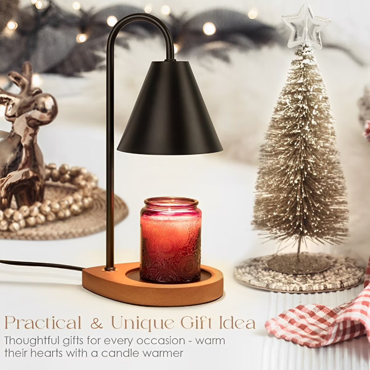 Candle Warmer Lamp - Dimmable Candle Lamp Electric with 2 Bulbs, Scented Wax Melter Warming Lamps No Smoke, Compatible with Various Candle Jars, Home Decor Gifts, Walnut Vintage Bedside Lamp