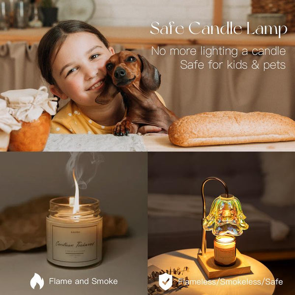 Candle Warmer Lamp with Timer: Iridescent Flower Candle Warming Lamp with 2 Bulbs Height Adjustable Wax Warmer Dimmable Home Decor Mom Birthday Gift for Women