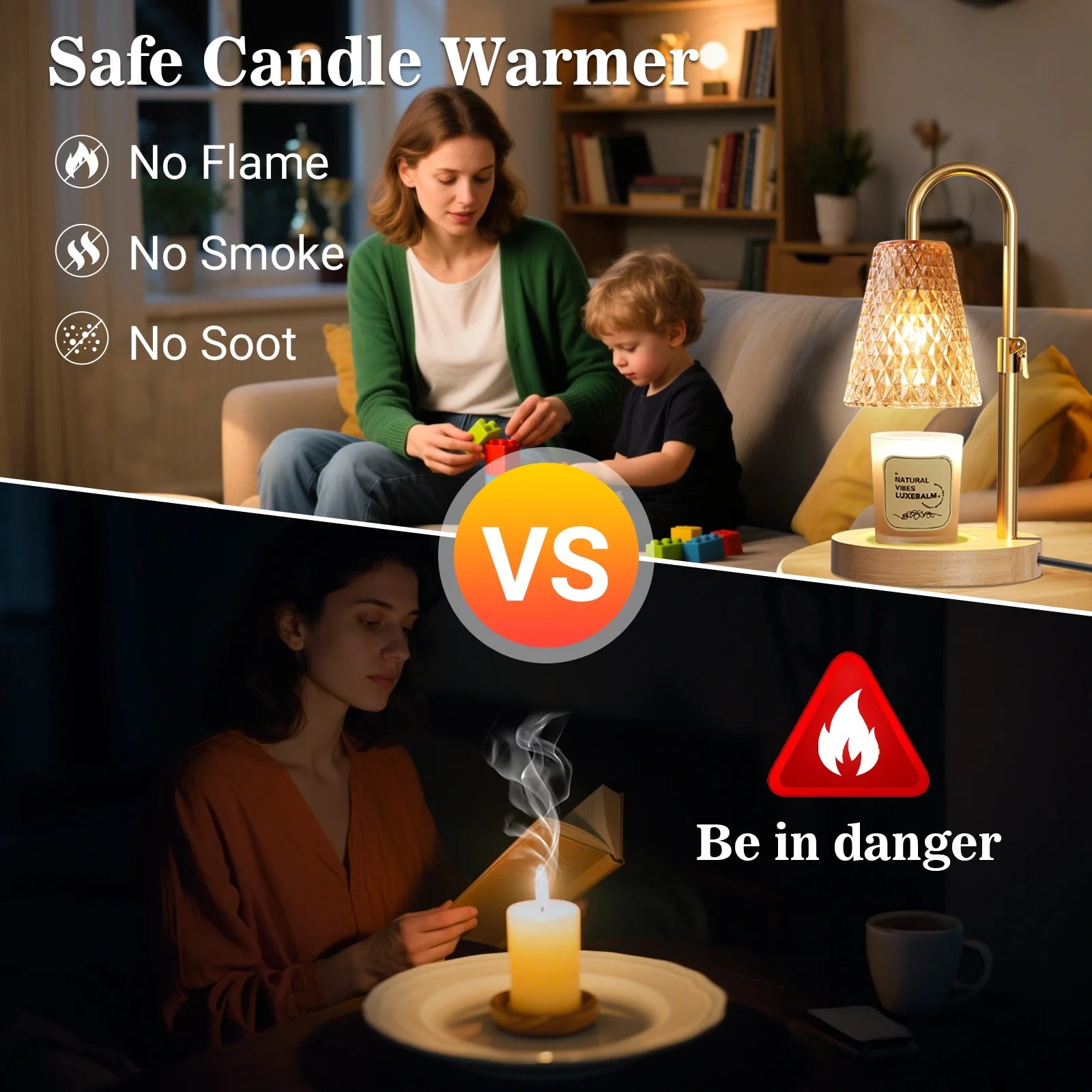Candle Warmer Lamp with Timer, Dimmable Adjustable Height Wax Warmer Lamp，Home Decor Wax Melter Light (2*50W GU10 Bulbs)