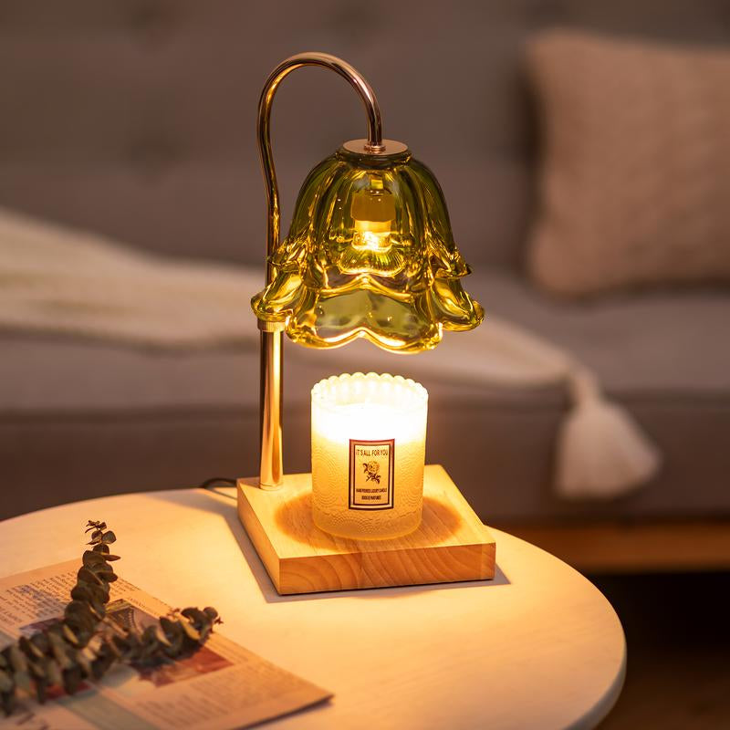 Transparent Green Flower Candle Warmer Lamp with Timer, with 2 Bulbs Height Adjustable Candle Warmer Dimmable Bedroom Decor Christmas Gift for Women, Halloween Gifts, Christmas Gifts