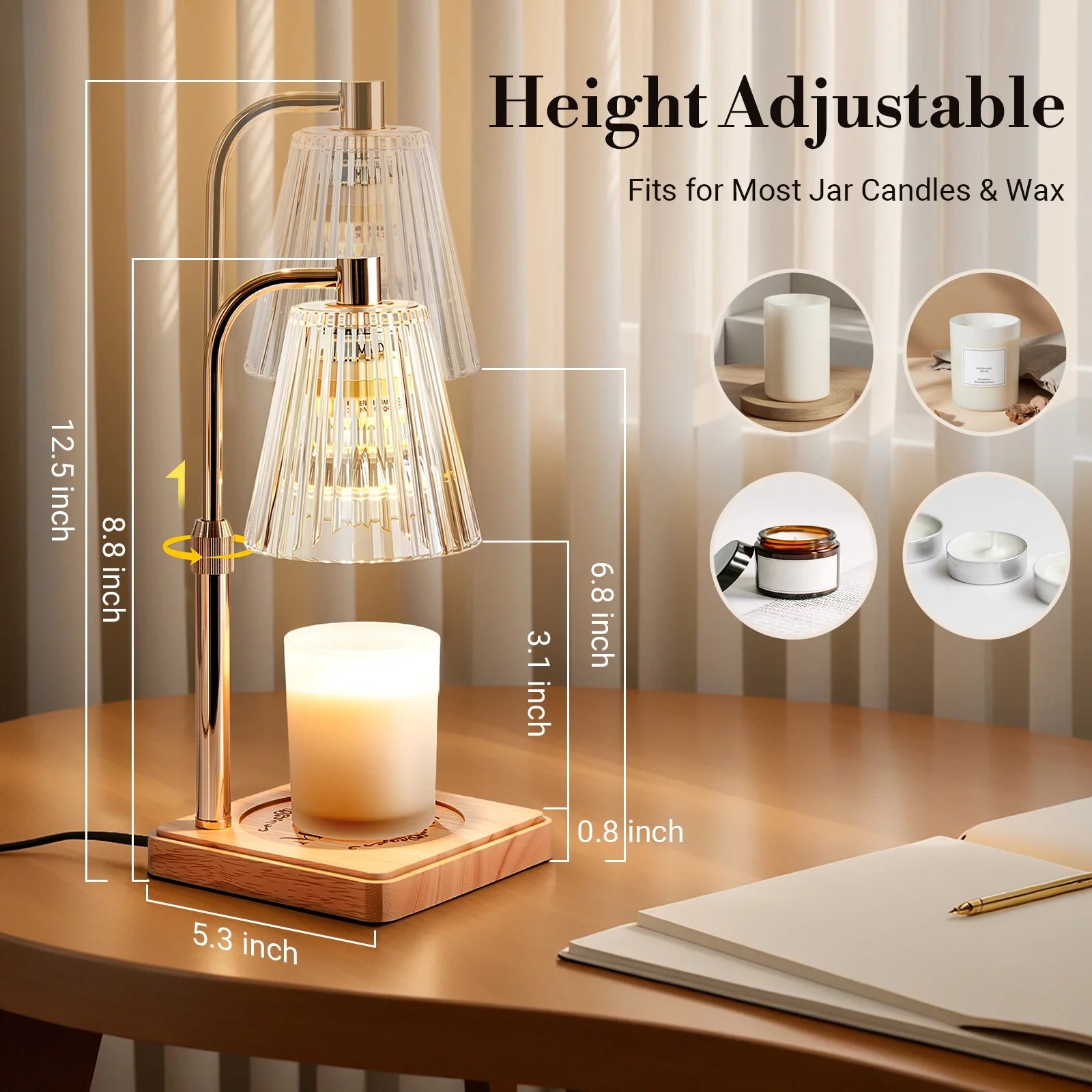 Candle Warmer Lamp for Yankee Large Candles with Timer, Height Adjustable Electric Lamp Candle Warmer for Home Room Decor
