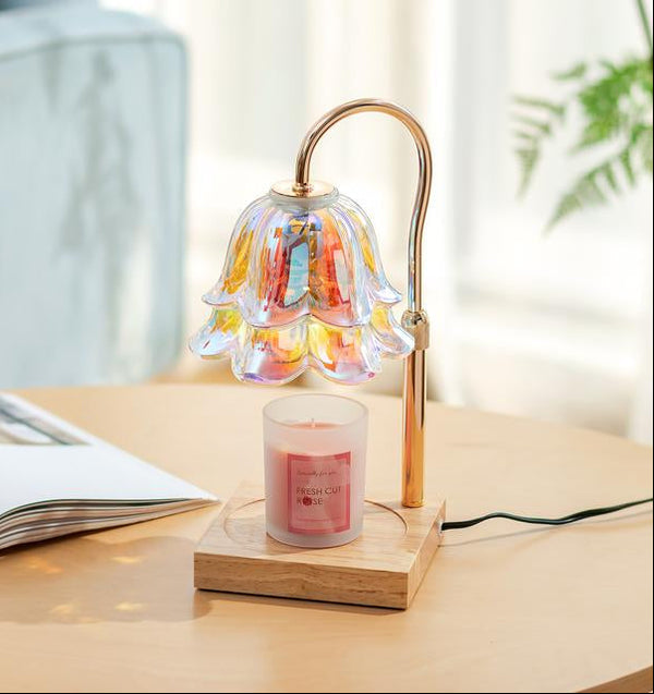 Candle Warmer Lamp with Timer: Iridescent Flower Candle Warming Lamp with 2 Bulbs Height Adjustable Wax Warmer Dimmable Home Decor Mom Birthday Gift for Women