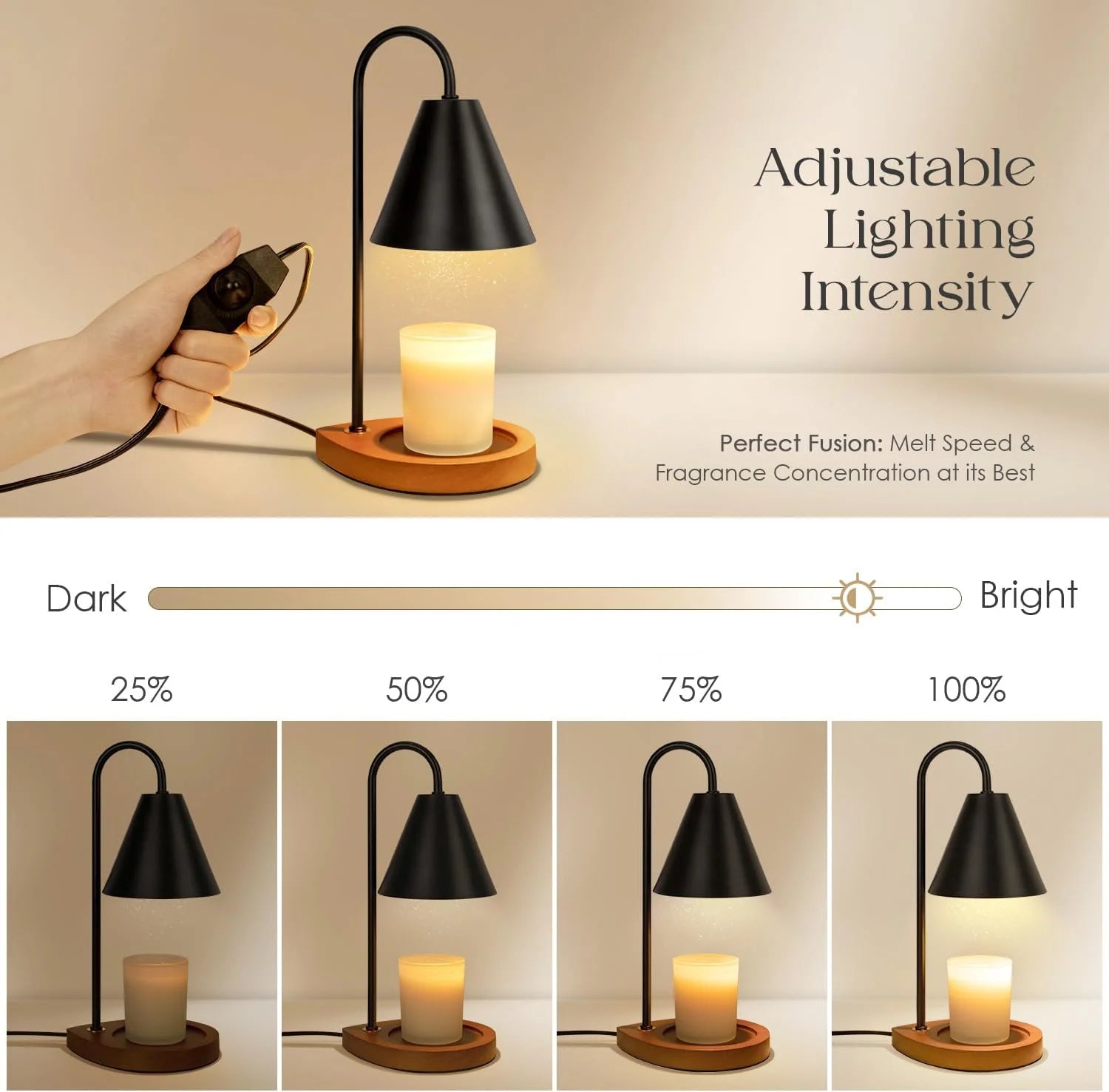 Candle Warmer Lamp - Dimmable Candle Lamp Electric with 2 Bulbs, Scented Wax Melter Warming Lamps No Smoke, Compatible with Various Candle Jars, Home Decor Gifts, Walnut Vintage Bedside Lamp