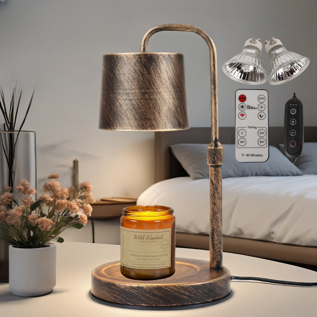Vintage Metal Candle Warmer Lamp, with Dimmer and Timer & 2 Bulbs, Gifts for Bedroom Living Room