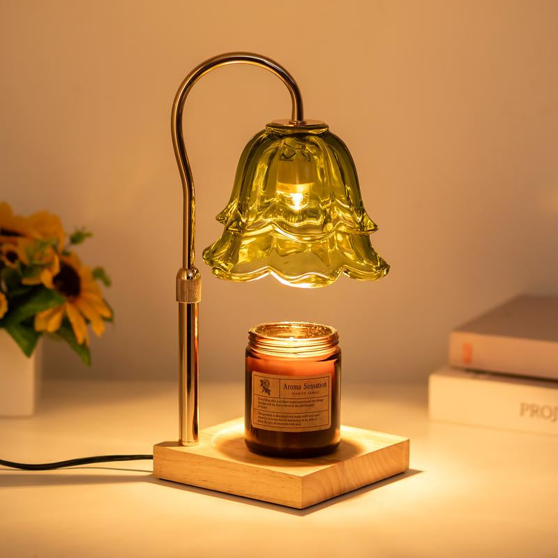 Transparent Green Flower Candle Warmer Lamp with Timer, with 2 Bulbs Height Adjustable Candle Warmer Dimmable Bedroom Decor Christmas Gift for Women, Halloween Gifts, Christmas Gifts