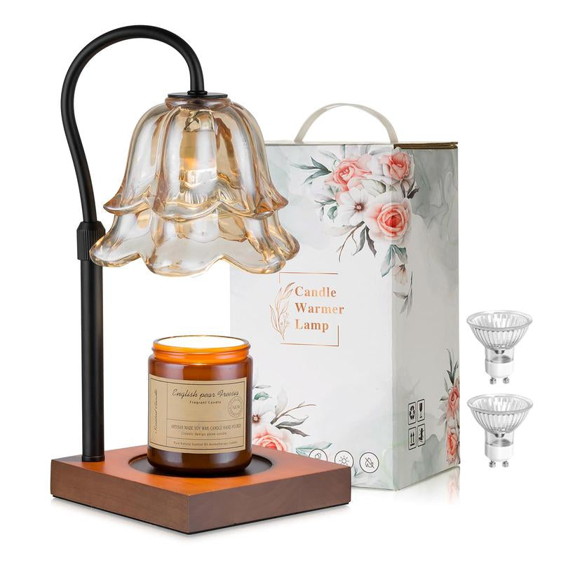 Flower Candle Warmer Lamp with Timer & Dimmer, 2 Bulbs Height Adjustable, Fall Home Front Porch Decor, Thanksgiving Home Decoration, Gift for Christmas Halloween Birthday，Merry Christmas，