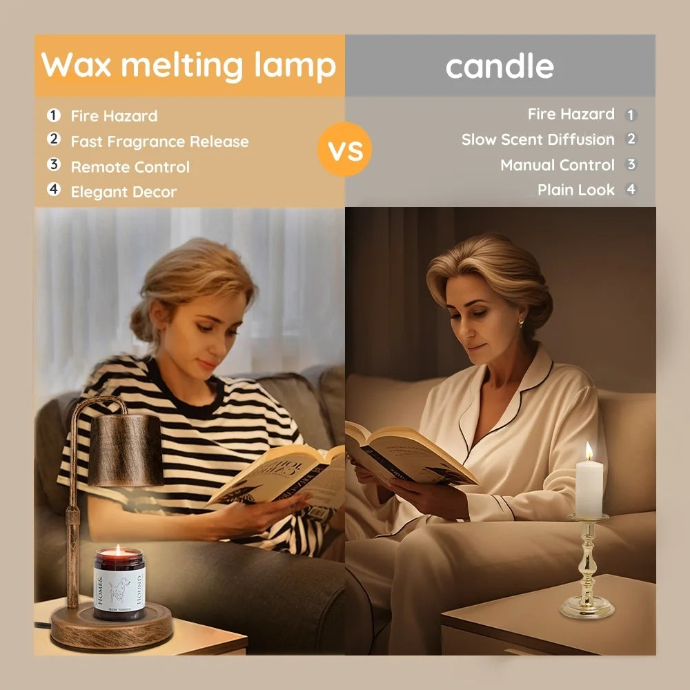 Vintage Metal Candle Warmer Lamp, with Dimmer and Timer & 2 Bulbs, Gifts for Bedroom Living Room