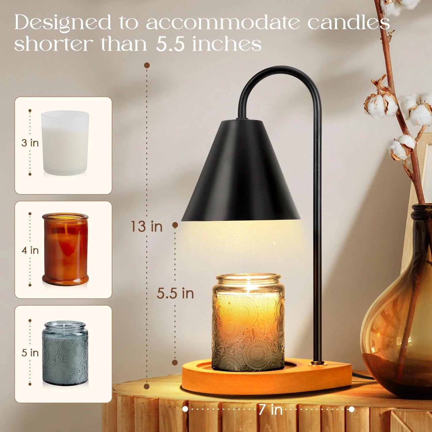 Candle Warmer Lamp - Dimmable Candle Lamp Electric with 2 Bulbs, Scented Wax Melter Warming Lamps No Smoke, Compatible with Various Candle Jars, Home Decor Gifts, Walnut Vintage Bedside Lamp