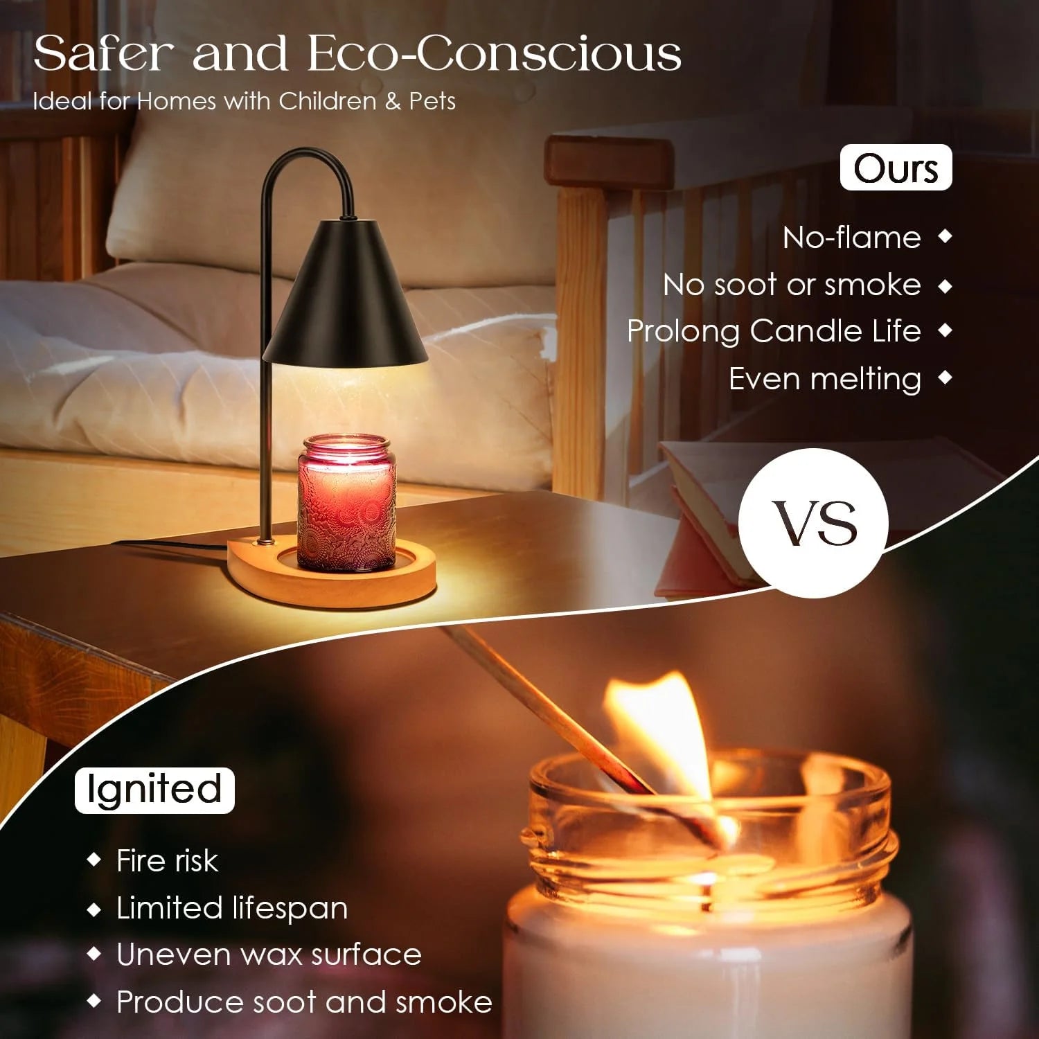 Candle Warmer Lamp - Dimmable Candle Lamp Electric with 2 Bulbs, Scented Wax Melter Warming Lamps No Smoke, Compatible with Various Candle Jars, Home Decor Gifts, Walnut Vintage Bedside Lamp